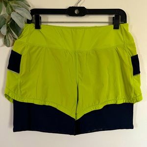 Athleta Ready Set 2 in 1 Neon Green biker shorts size Medium